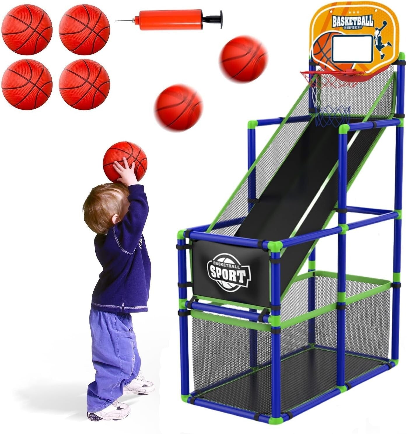 Kids Indoor Basketball Hoop with Adjustable Height & Storage for Fun Playtime
