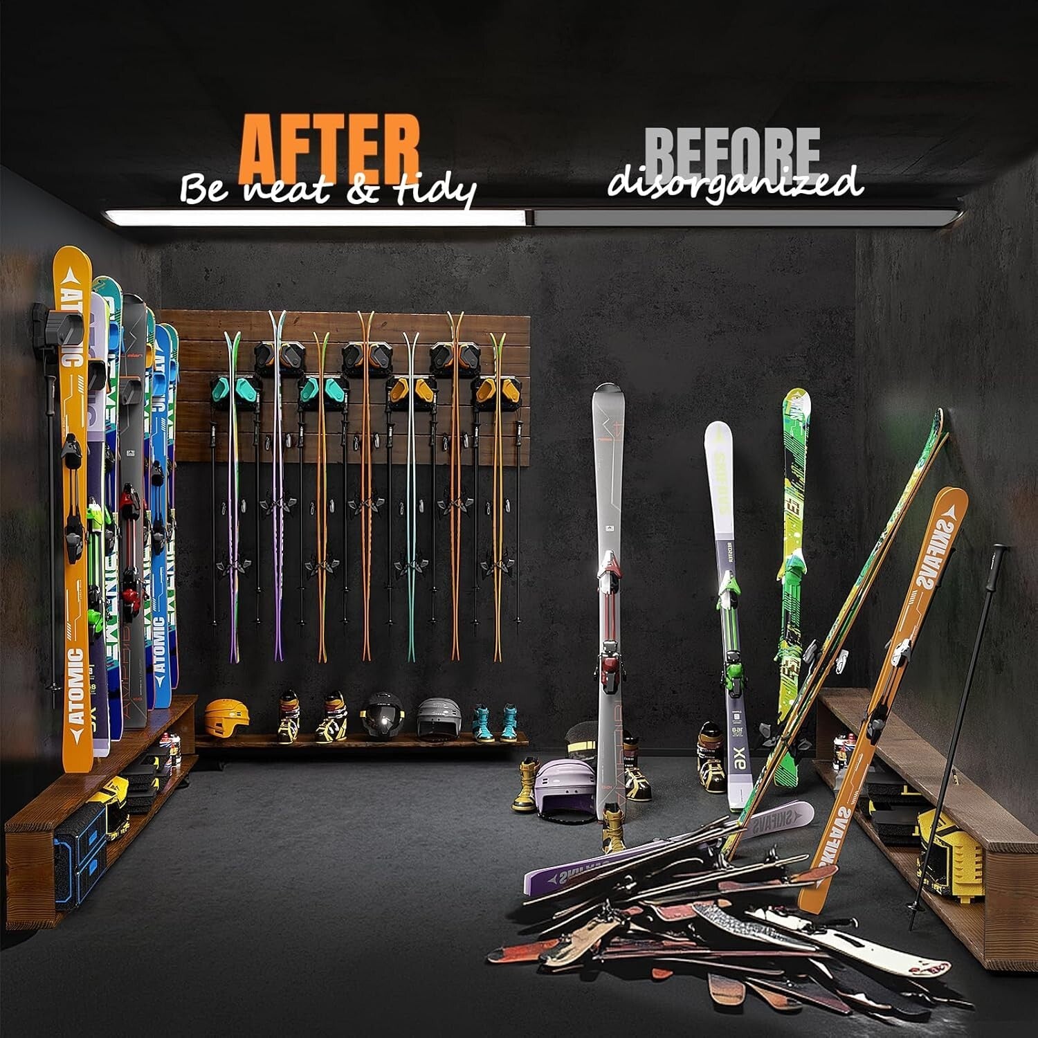 Elegant Vertical Ski Storage Solution - Slip-Resistant, Damage-Free Holders