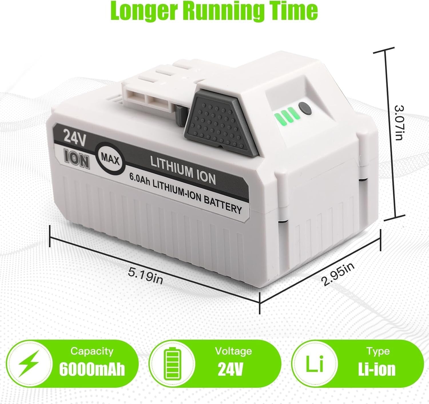 High-Performance 24V 6Ah Battery with LED Display for Snow Joe & VOLTASK Tools