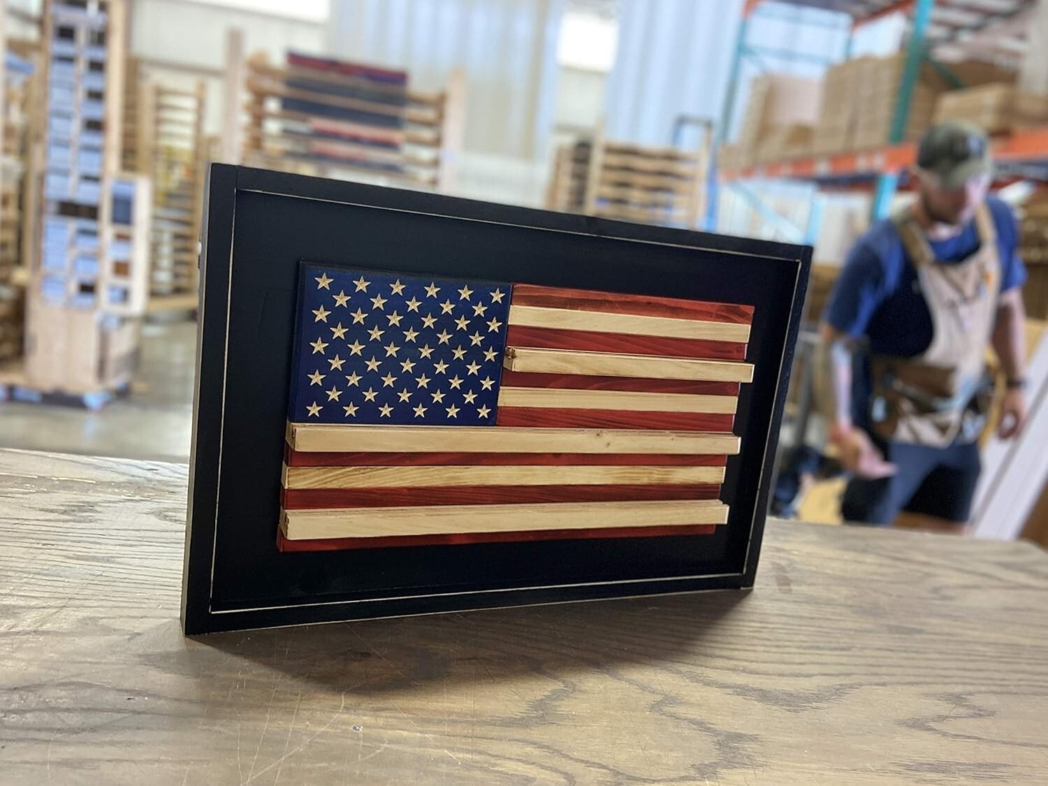 Rustic American Flag Coin Display - Holds 25 Military Coins, 15.25" H x 23.5" W