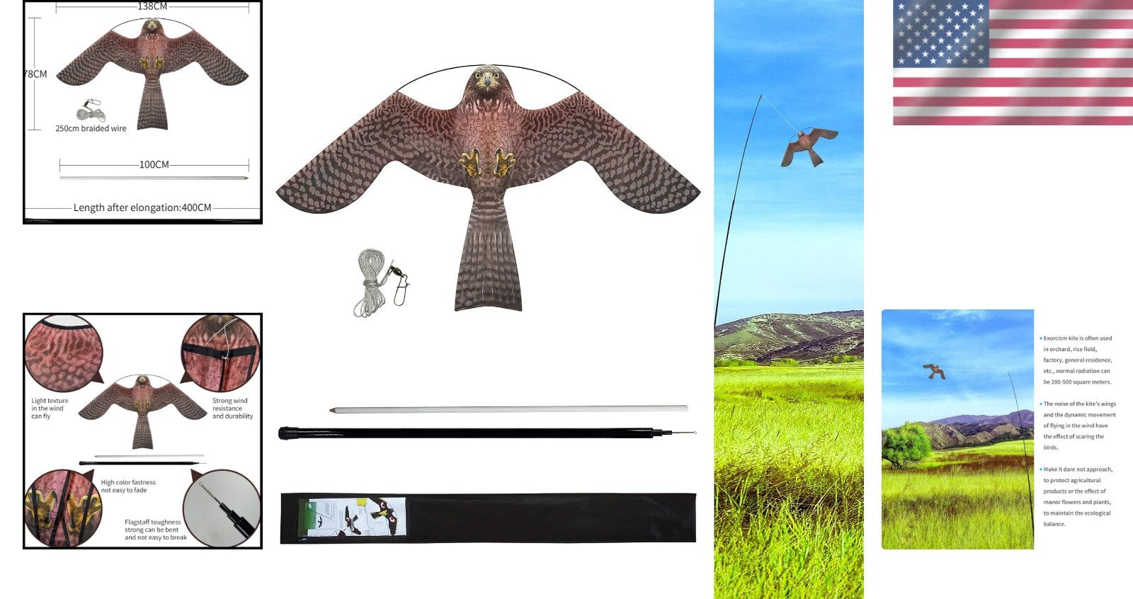 Durable Red Bird Scarer Flying Kite with Multi-layer Construction - 2 Piece Set