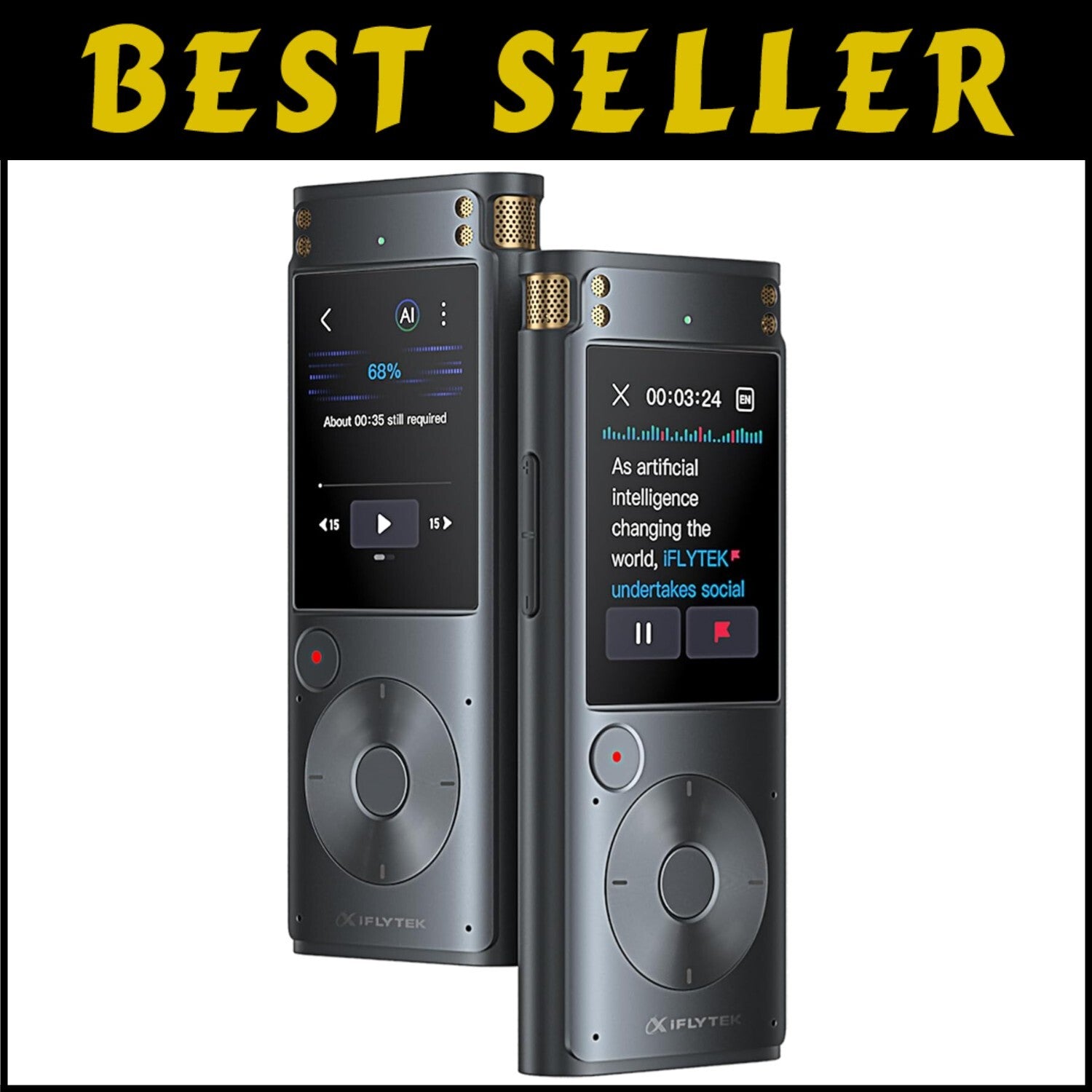 AI Voice Recorder with 5-Language Transcription & Noise Reduction - Compact Size