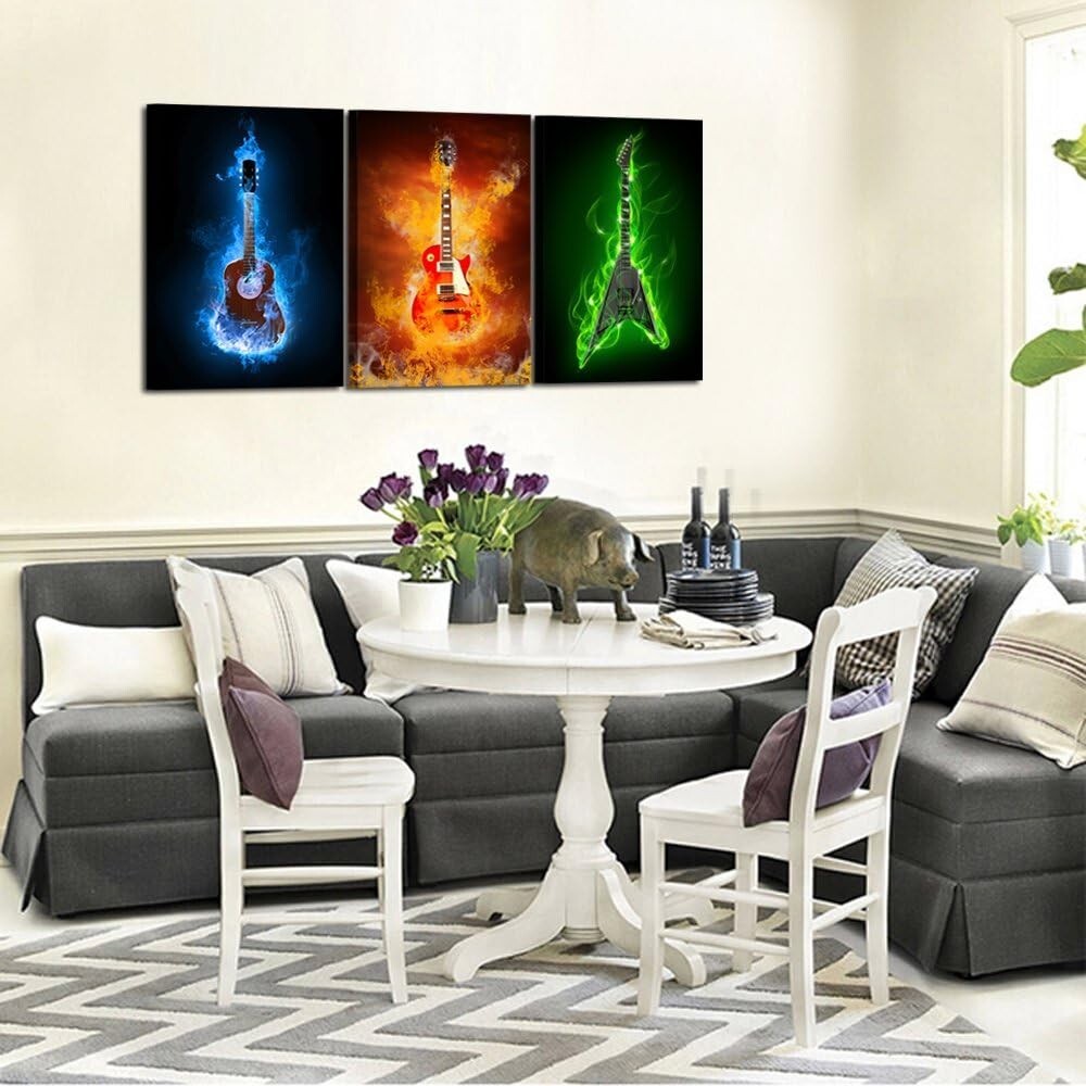 3-Piece Electric Guitar Canvas Prints - Modern Wall Art for Music Lovers