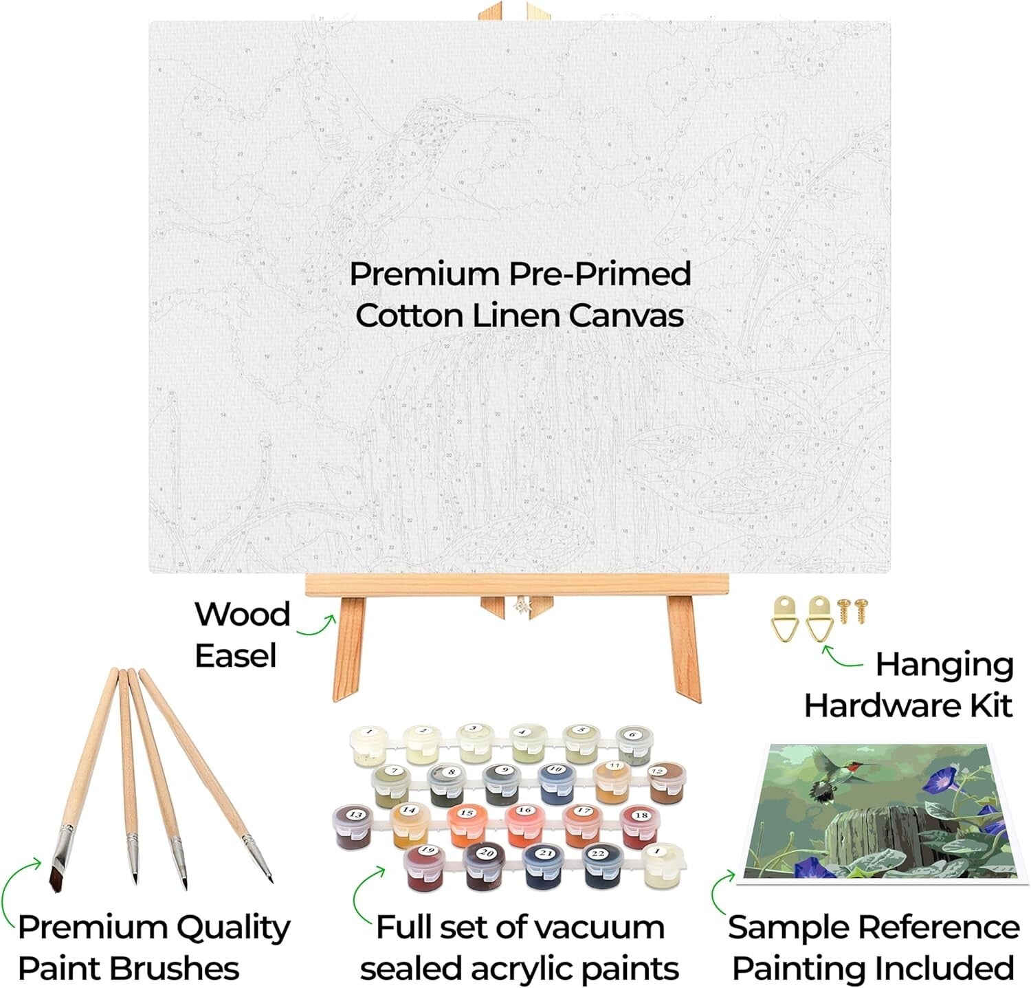 DIY Paint by Numbers Hummingbird Kit - Complete Set with Acrylic Paint & Easel