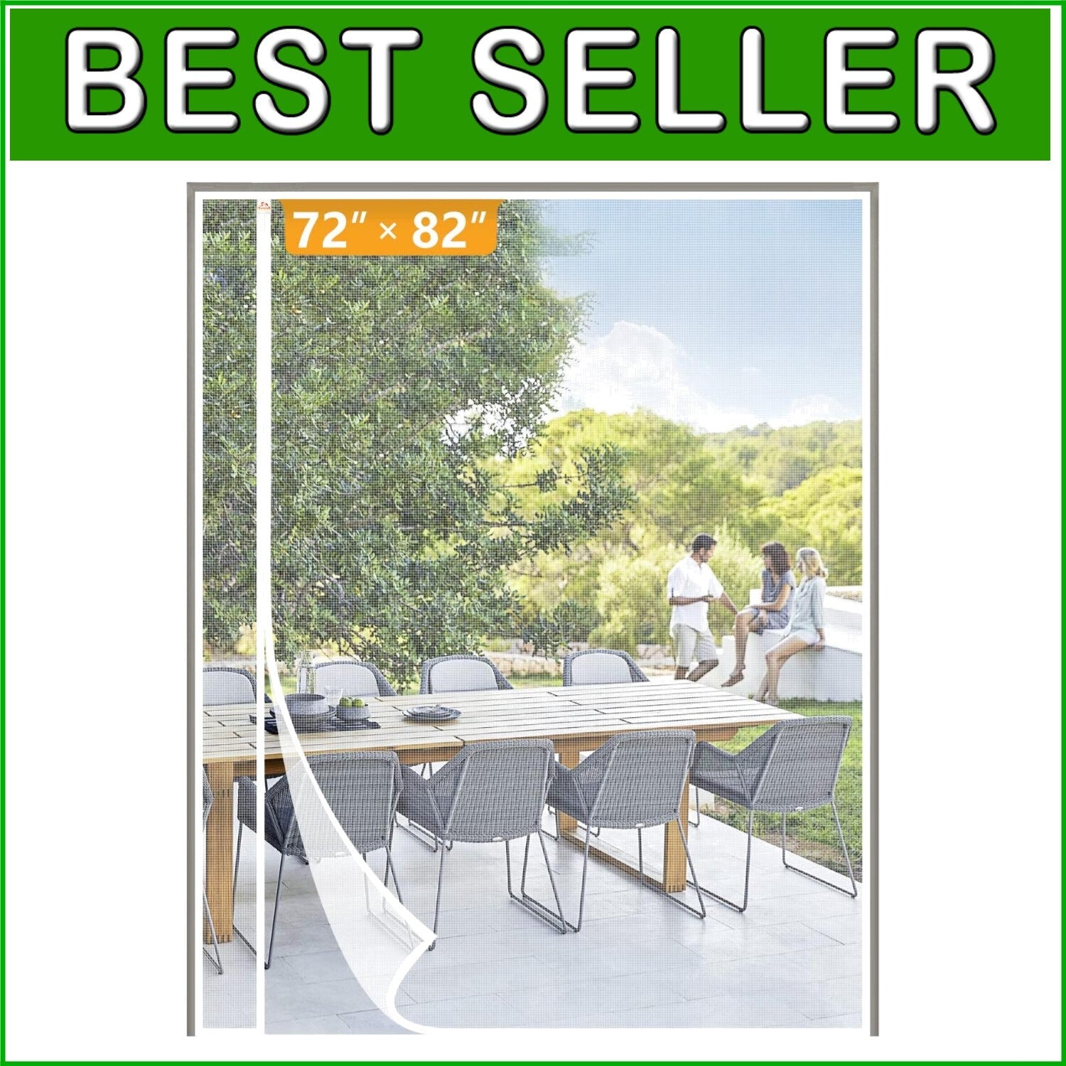 Elegant White Magnetic Screen Door with Hook&Loop - Easy Install, Fits 72" x 82"