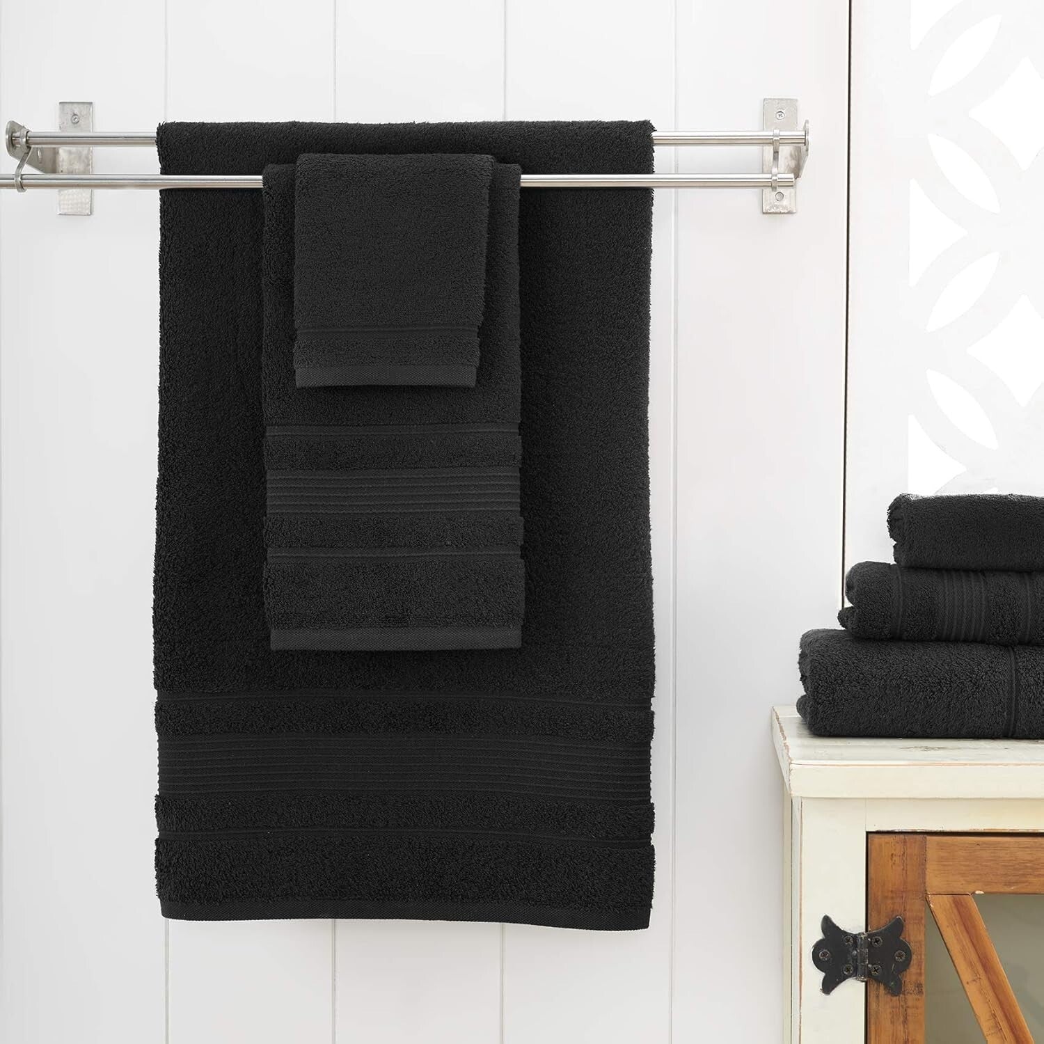 Durable Black Turkish Cotton Bath Towels Set - 4 Plush and Quick-Dry Towels