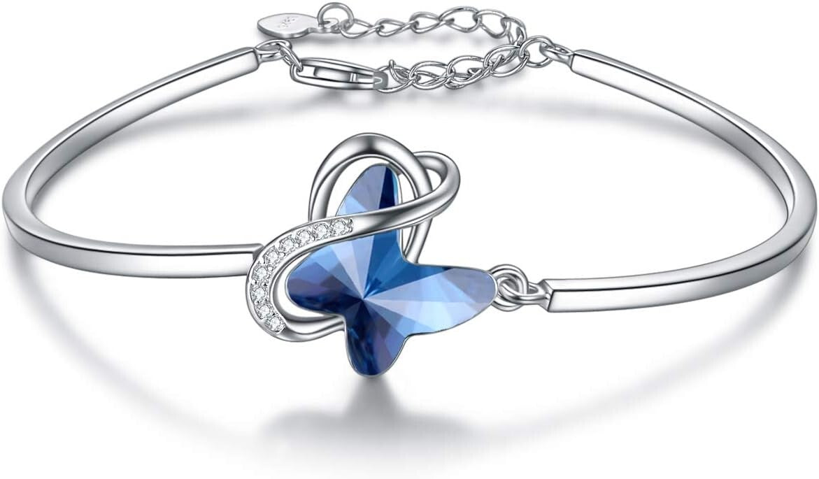 Hypoallergenic Silver Butterfly Bracelet with Crystals - Elegant Women’s Jewelry