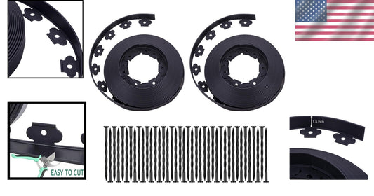 100FT No-Dig Landscape Edging Kit with 60 Durable Stakes - Black Beautification