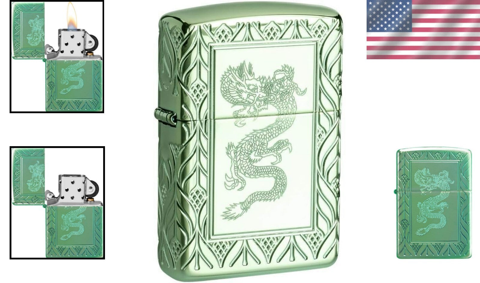 Refillable High Polish Green Brass Pocket Lighter - Perfect Gift Collection