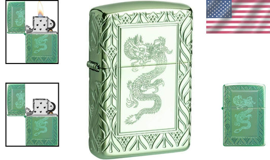 Refillable High Polish Green Brass Pocket Lighter - Perfect Gift Collection