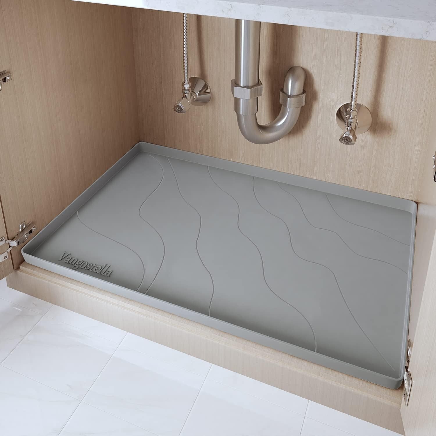 Extra Thick Non-Slip Silicone Under Sink Mat 34” x 22” - Grey Cabinet Protector