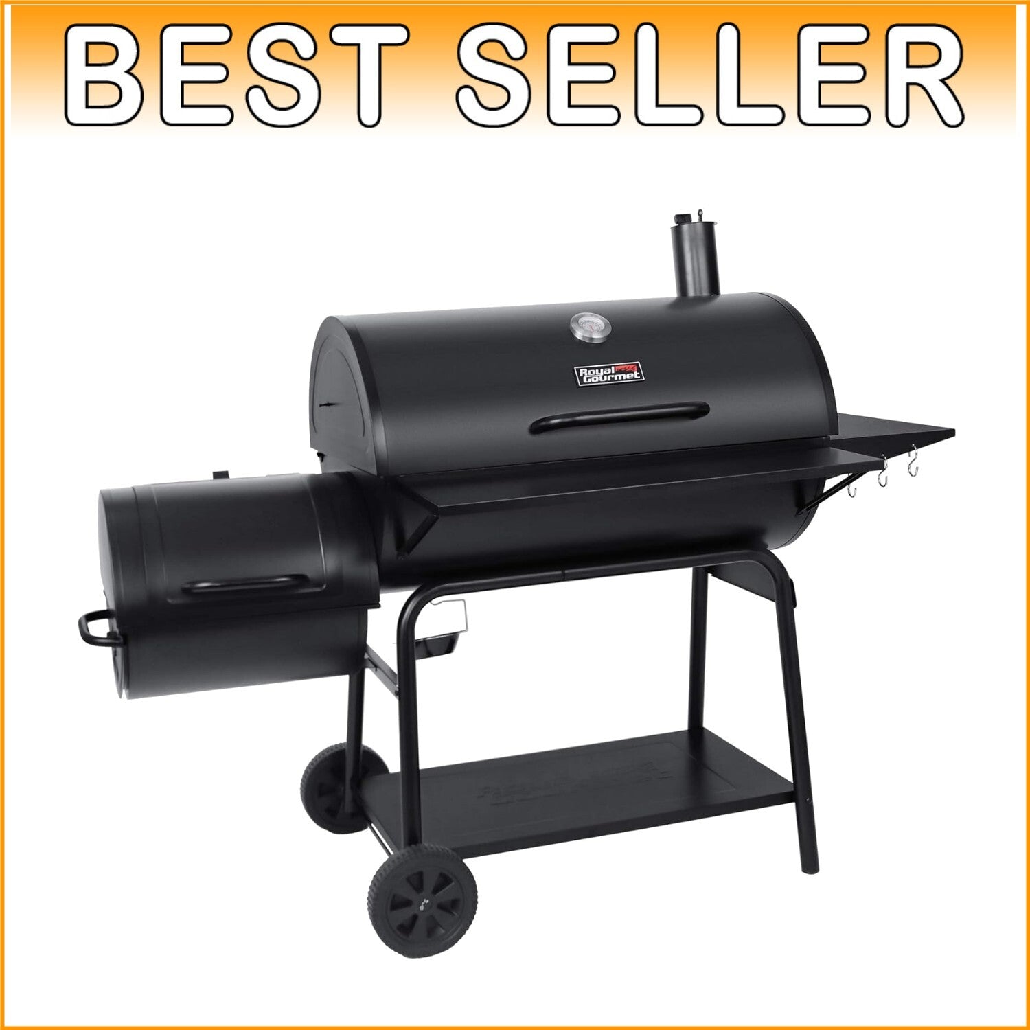 Durable Barrel Charcoal Grill with Side Smoker - 1200 Sq. in. Cooking Space