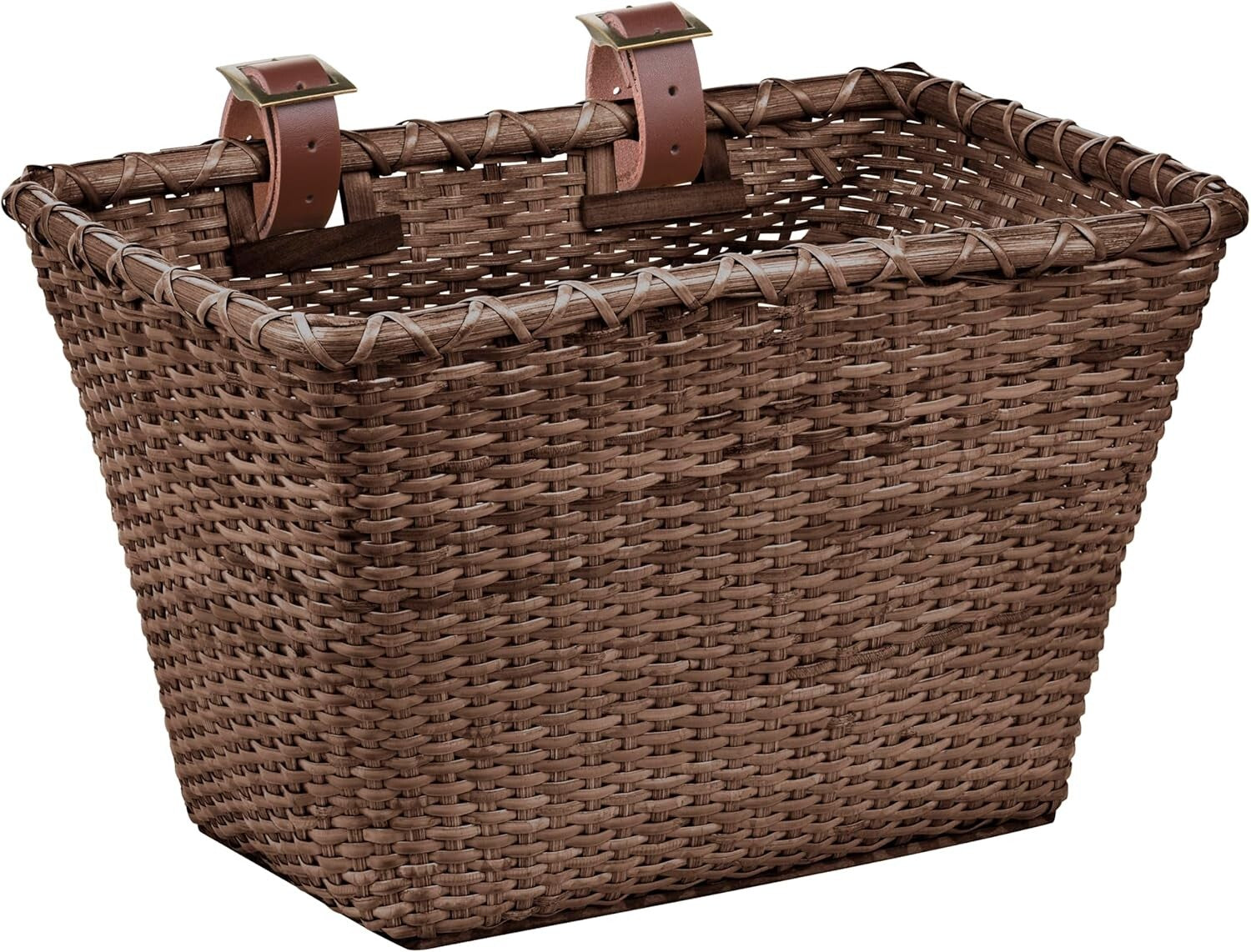 Durable Cane Woven Bicycle Basket with Classic Leather Straps - Perfect Gift