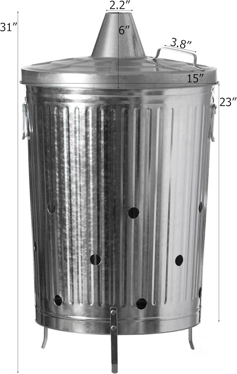 Galvanized Metal Garden Incinerator with Chimney - Round 20-Gallon Waste Burner