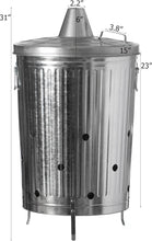 Load image into Gallery viewer, Galvanized Metal Garden Incinerator with Chimney - Round 20-Gallon Waste Burner