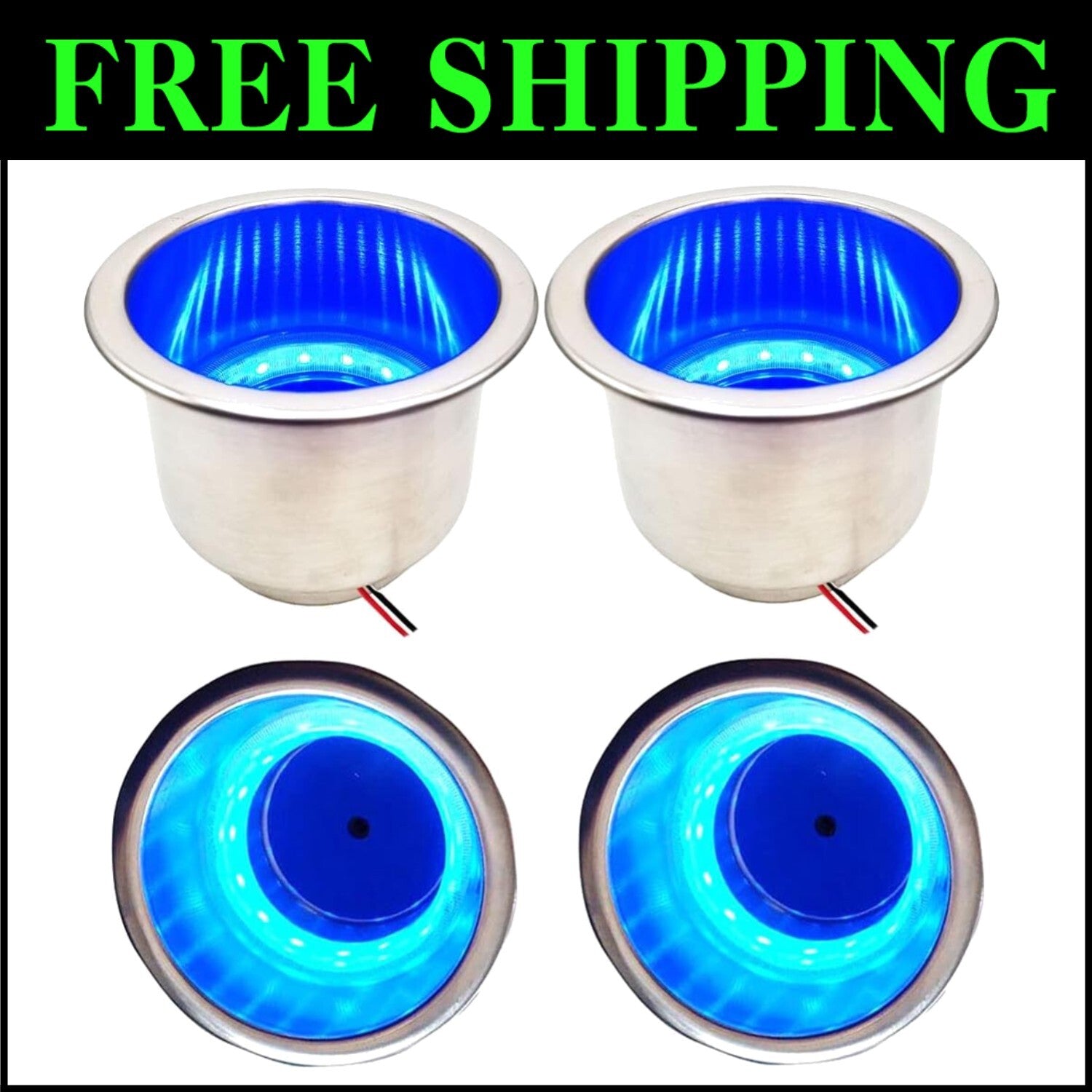 Universal Stainless Steel Marine Cup Holders with LED Lights - Perfect for Boats