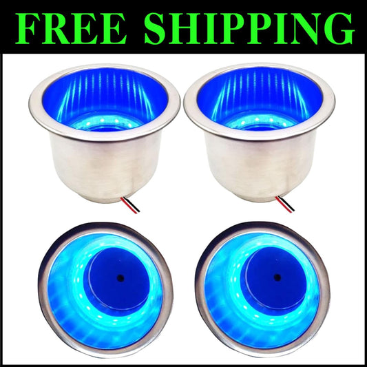 Universal Stainless Steel Marine Cup Holders with LED Lights - Perfect for Boats