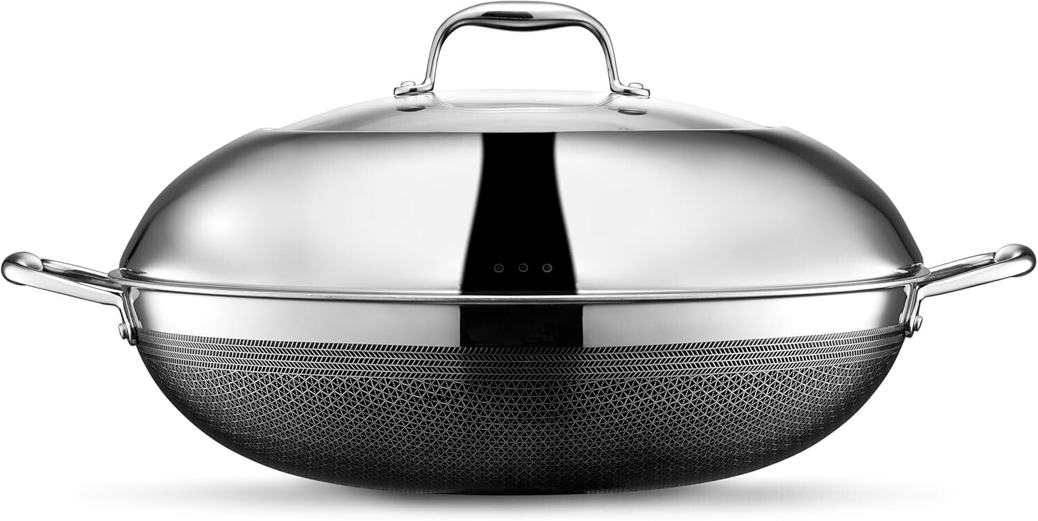 Versatile 14-Inch Nonstick Hybrid Wok with Stainless Steel Lid & Cool Handles