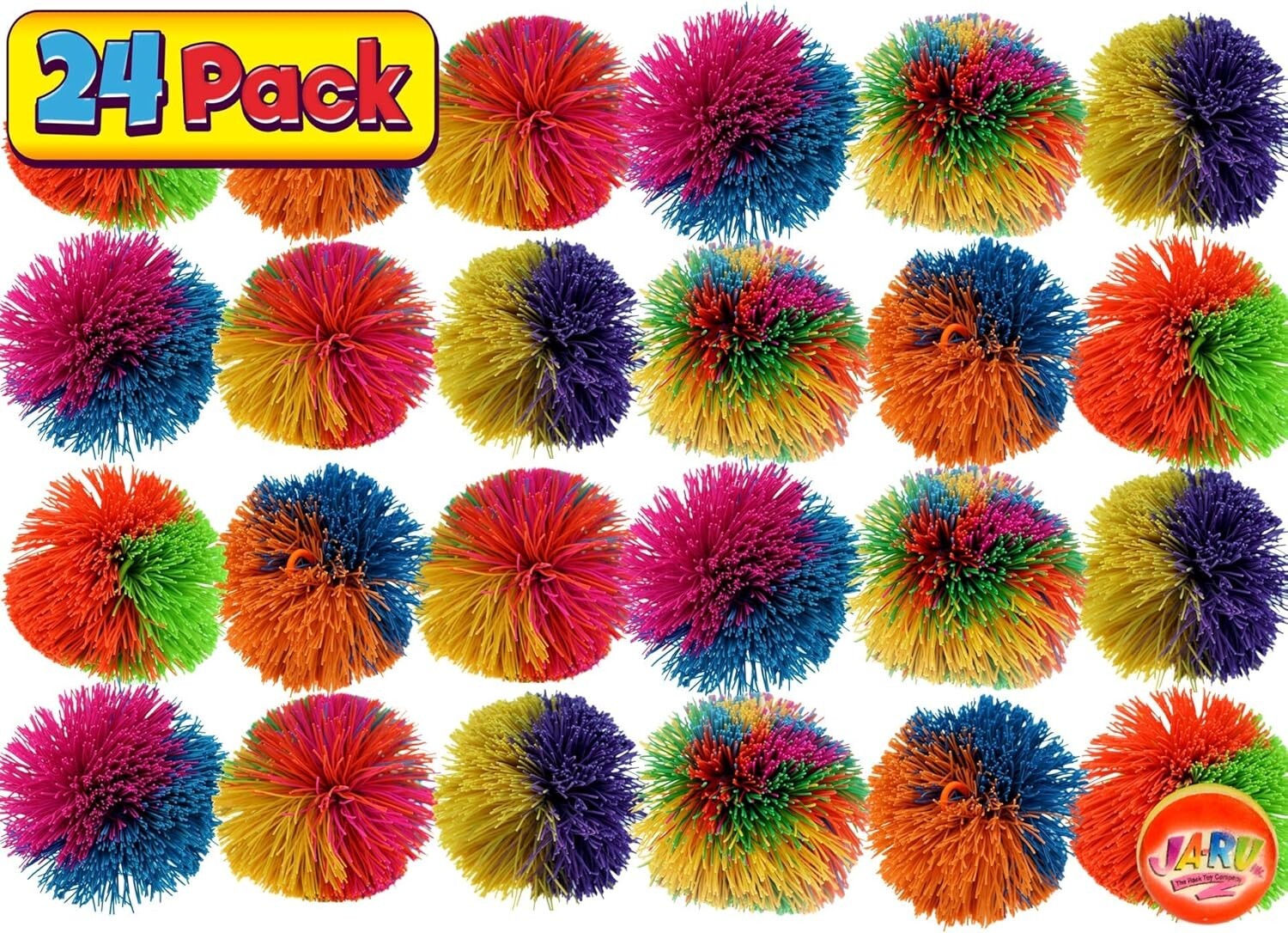 Assorted Rainbow Fuzzy Rubber Balls - 24 Pack Sensory Toy Set for Kids & Adults