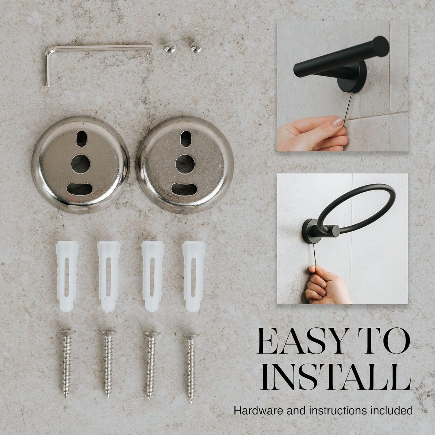 Effortless Wall-Mounted Bathroom Accessory Set - 4-Piece Matte Black Collection