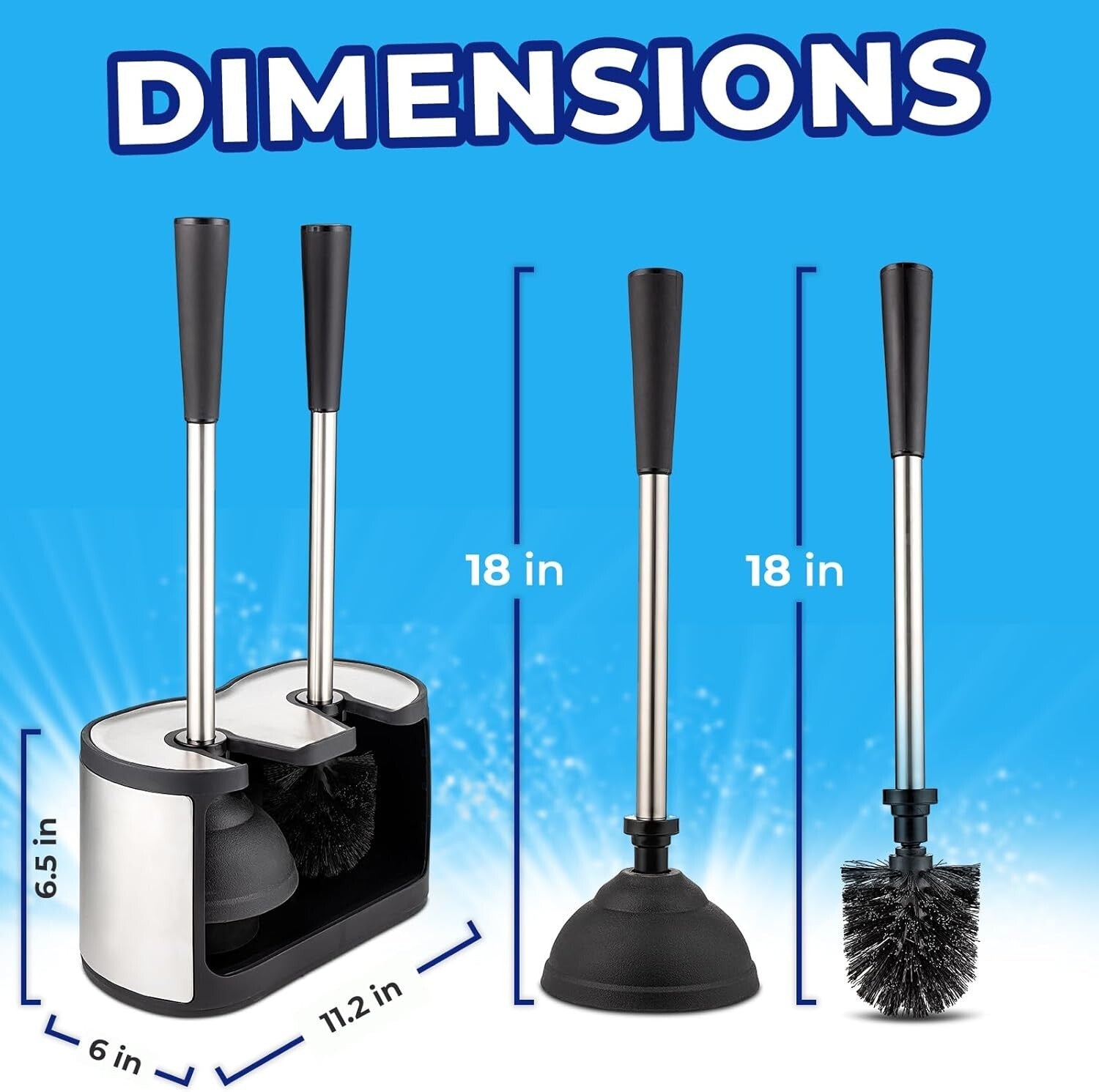 Elegant Stainless Steel Toilet Brush & Plunger Set with Freestanding Canister