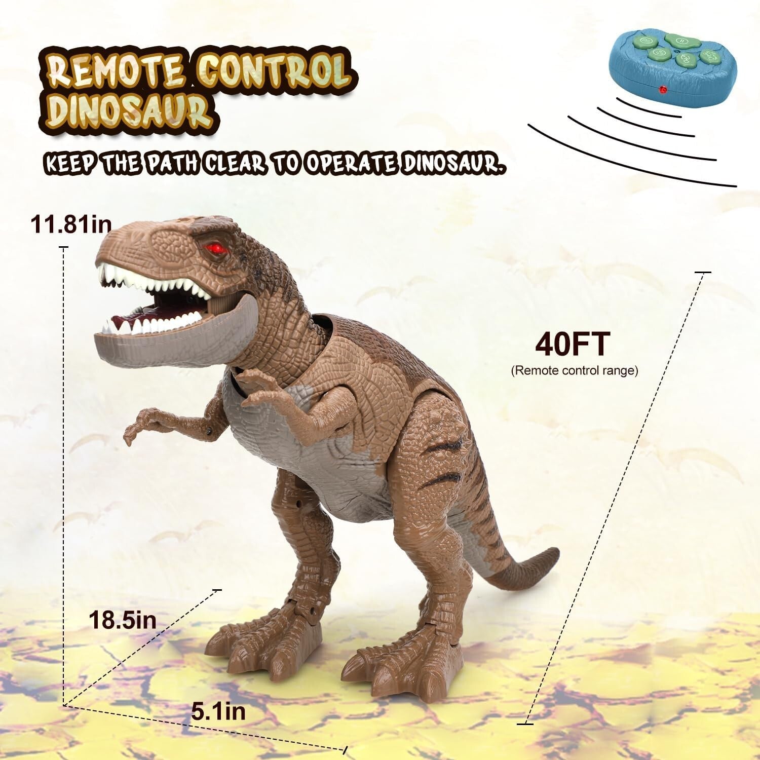 Durable Remote Control Dinosaur with Bonus Mini Dinosaurs - Great for Kids 3-7