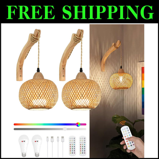 Rechargeable Boho Wall Sconces Set - Remote Controlled, 15 Colors & Dimmable