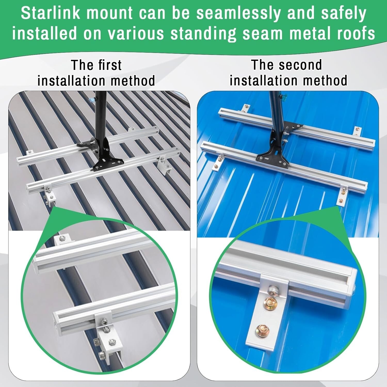Adjustable Starlink Roof Mount Kit for Seam Metal Roofs - No Drilling Required