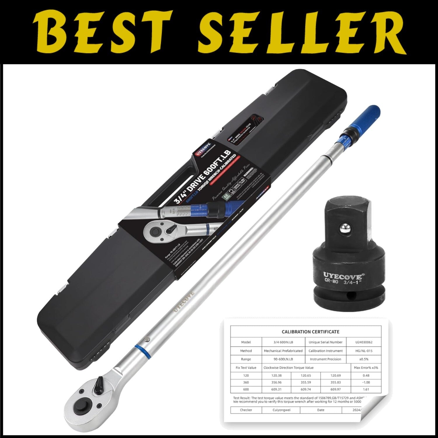 High-Precision 3/4-Inch Drive Click Torque Wrench 100-600FT.LB/135-815N.M