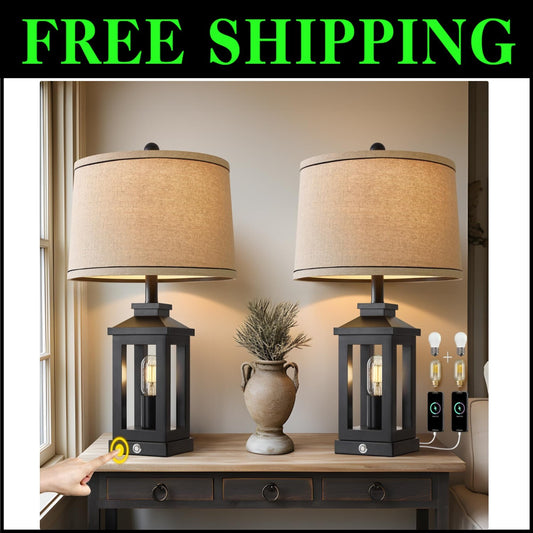 Elegant 23.75" Vintage Modern Table Lamps with Dimmable Touch Control - 2 Pack