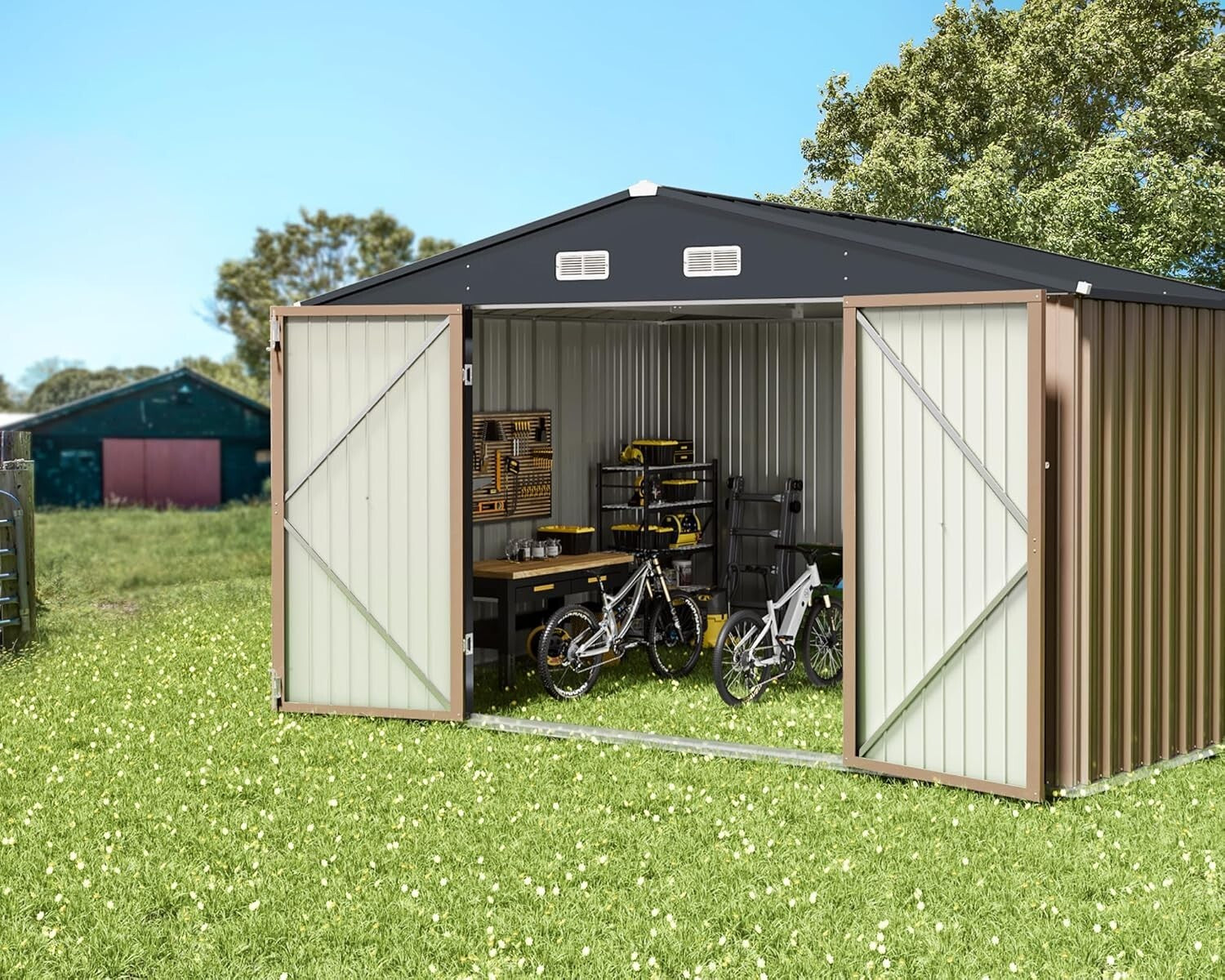 Durable 10' x 8' Utility Tool Shed - Weather-Resistant with Sloped Roof Design