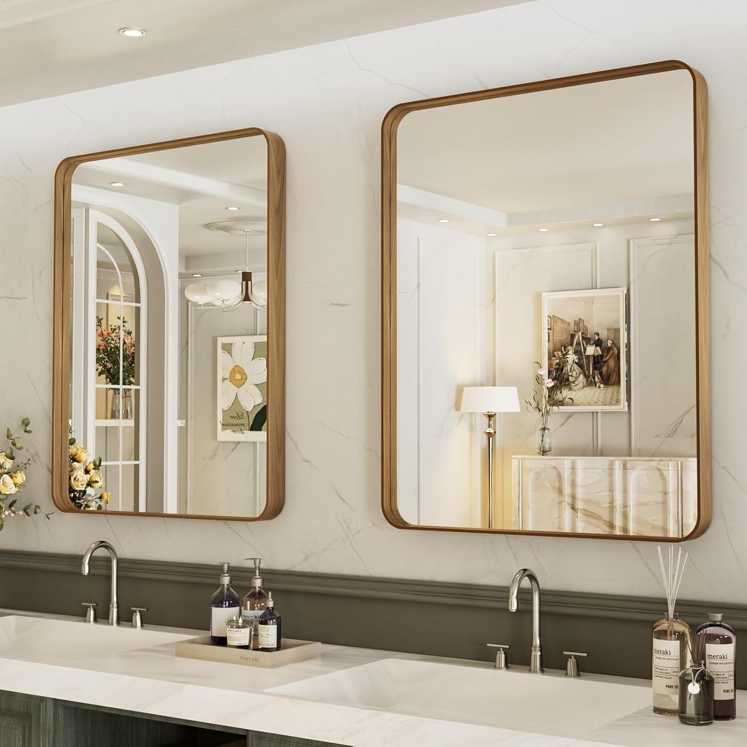 Durable Aluminum Framed Bathroom Mirror - Hangs Vertically or Horizontally