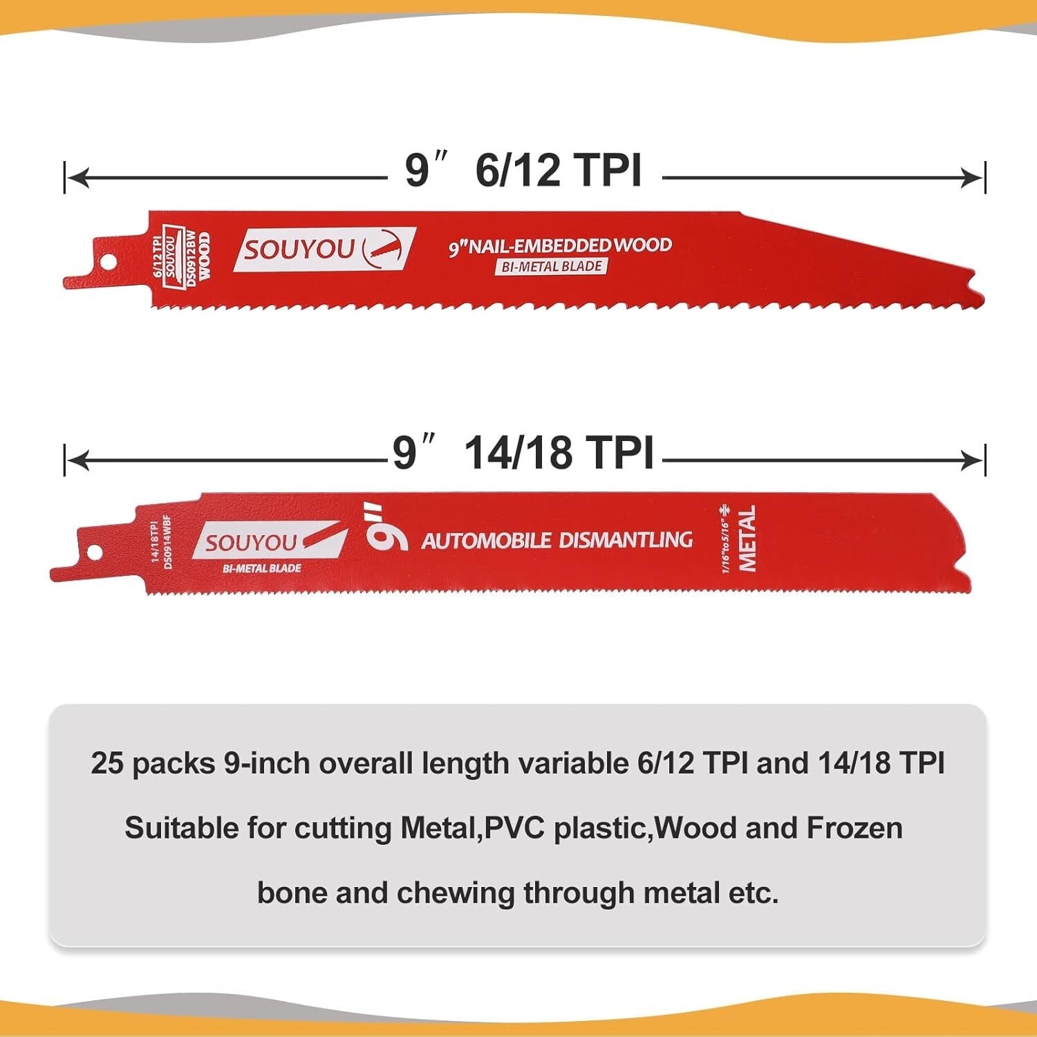 Ultra-Thick Bi-Metal Reciprocating Saw Blades Set - 14/18 TPI, Non-Stick Finish