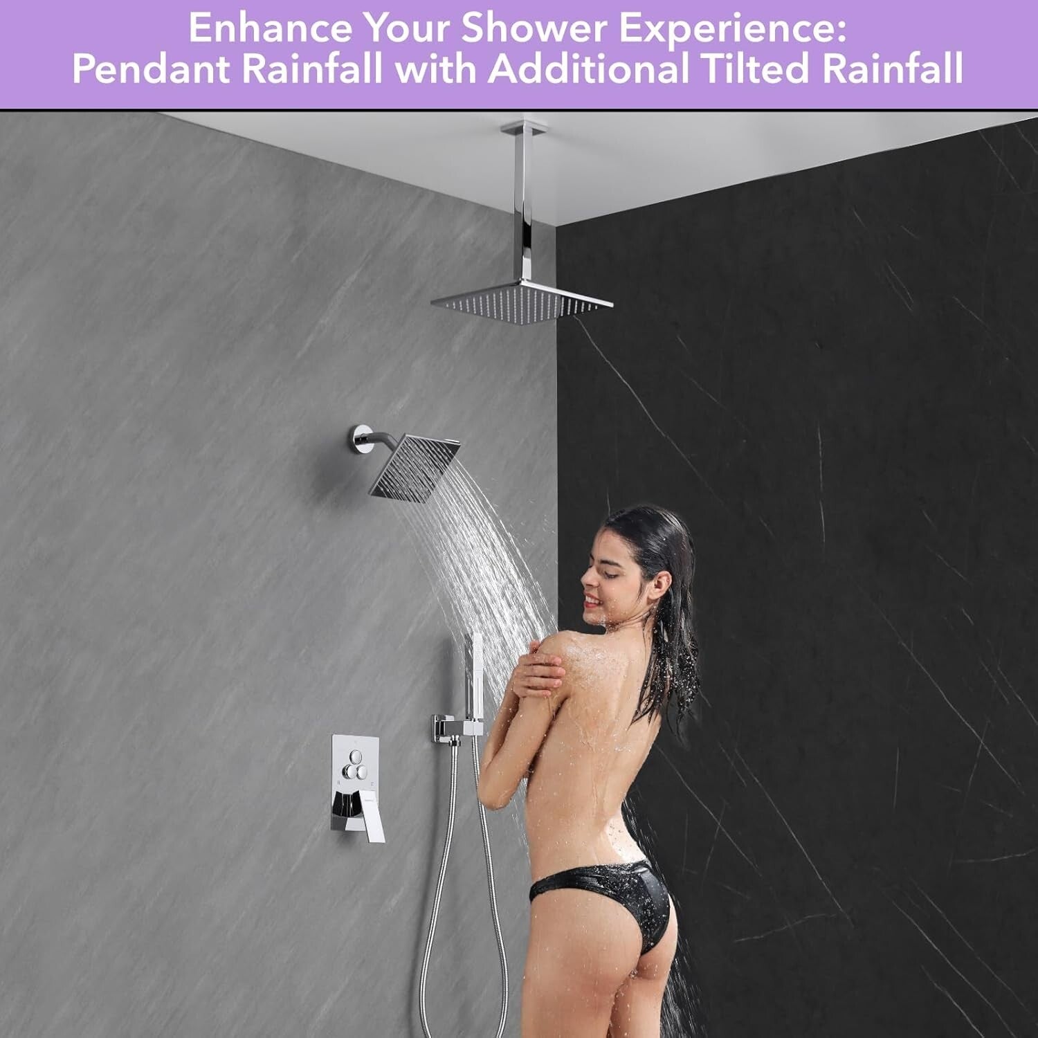 Luxurious Chrome Shower Faucet Set with Push Button Diverter & Dual Shower Heads