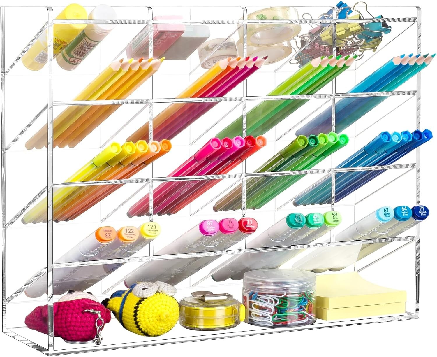 Elegant 17-Compartment Clear Marker and Pen Holder - Stylish Art Supply Storage