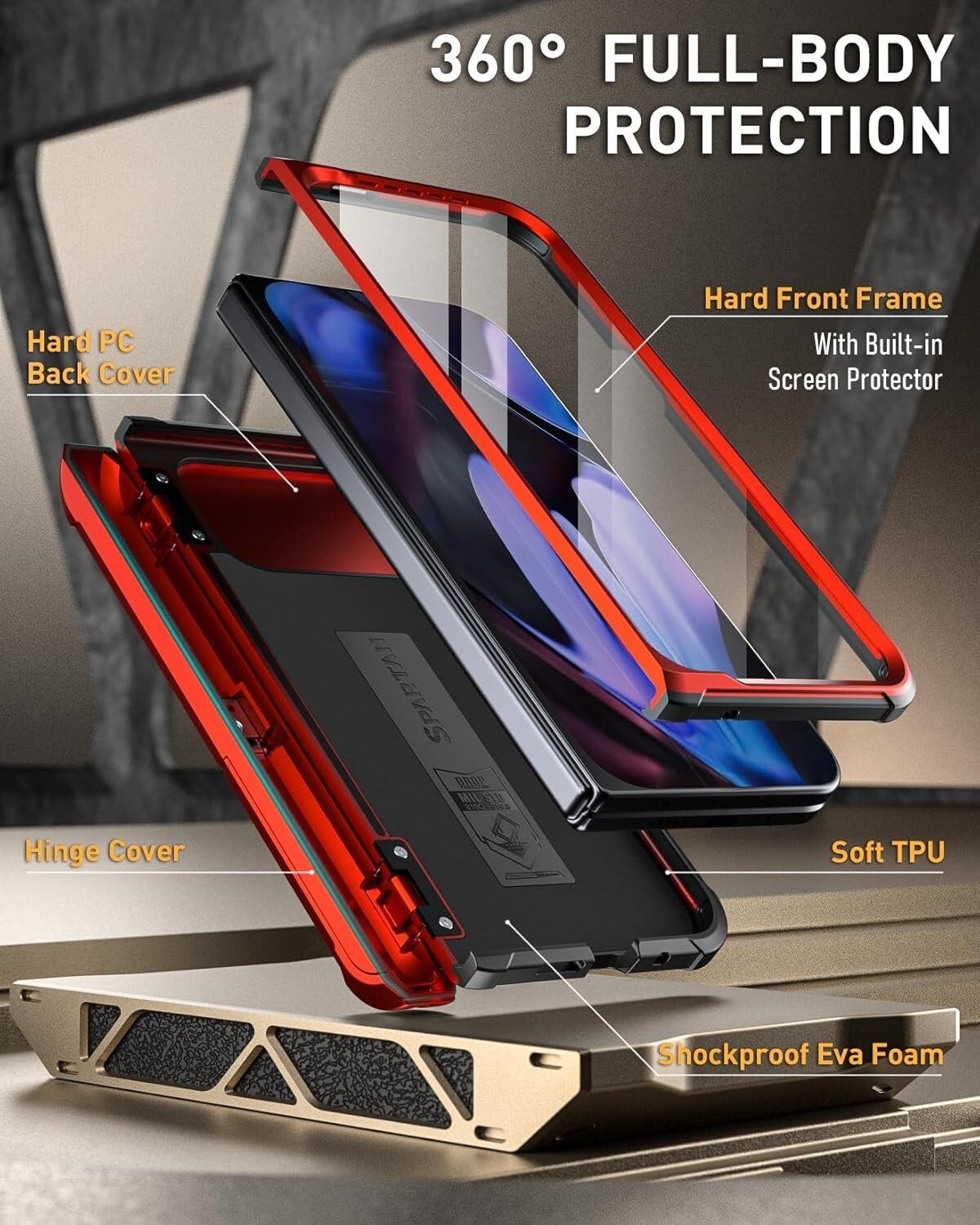 Rugged Metallic Red Case for Google Pixel 9 Pro Fold with Kickstand & Protection