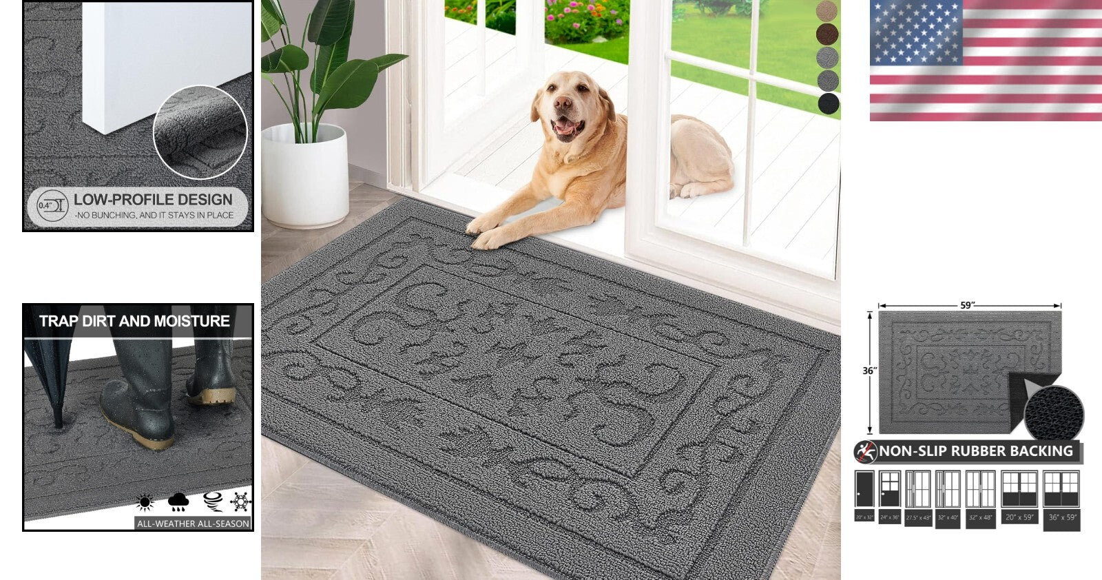 Durable Low-Profile Indoor Doormat 5' x 3' - Absorbent & Stain Resistant