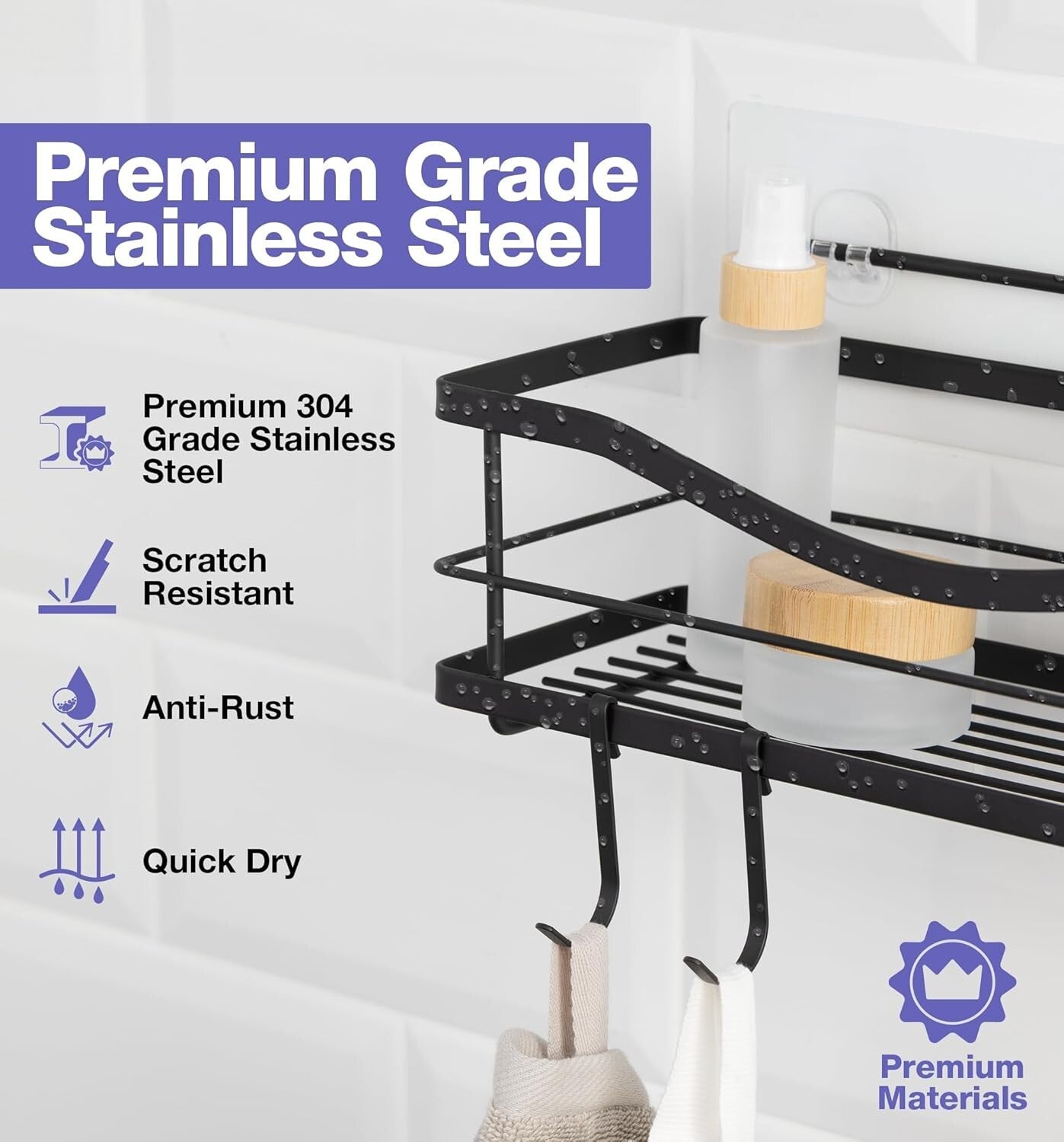 Minimalist Shower Caddy & Soap Holder - Scratch-Resistant Stainless Steel 15 lbs