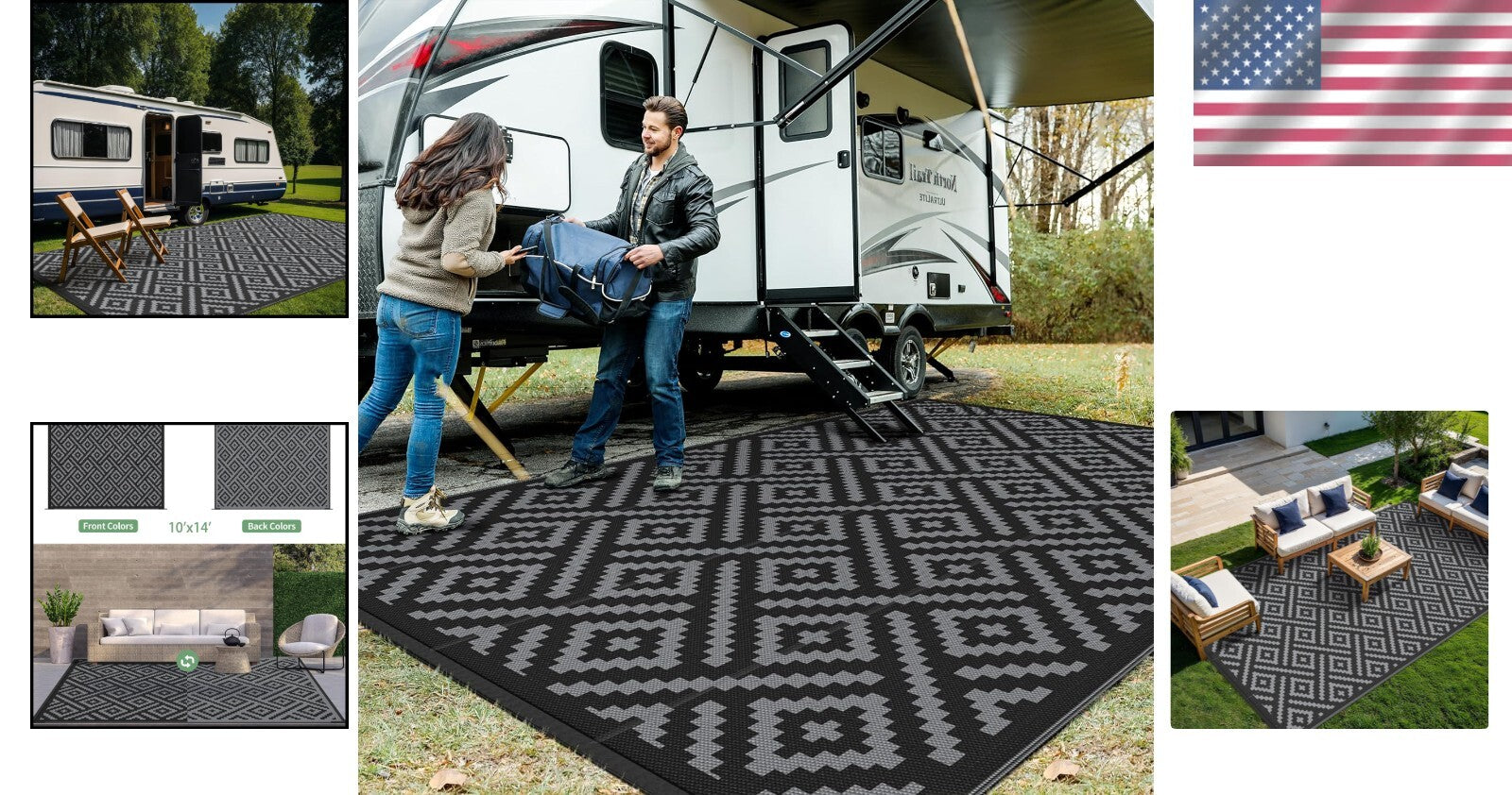 10x14 Waterproof Reversible Plastic Mat - Perfect for Patios and Camping