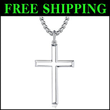 Load image into Gallery viewer, 24 Inch Stainless Steel Box Chain with Sterling Silver Cross Pendant for Him