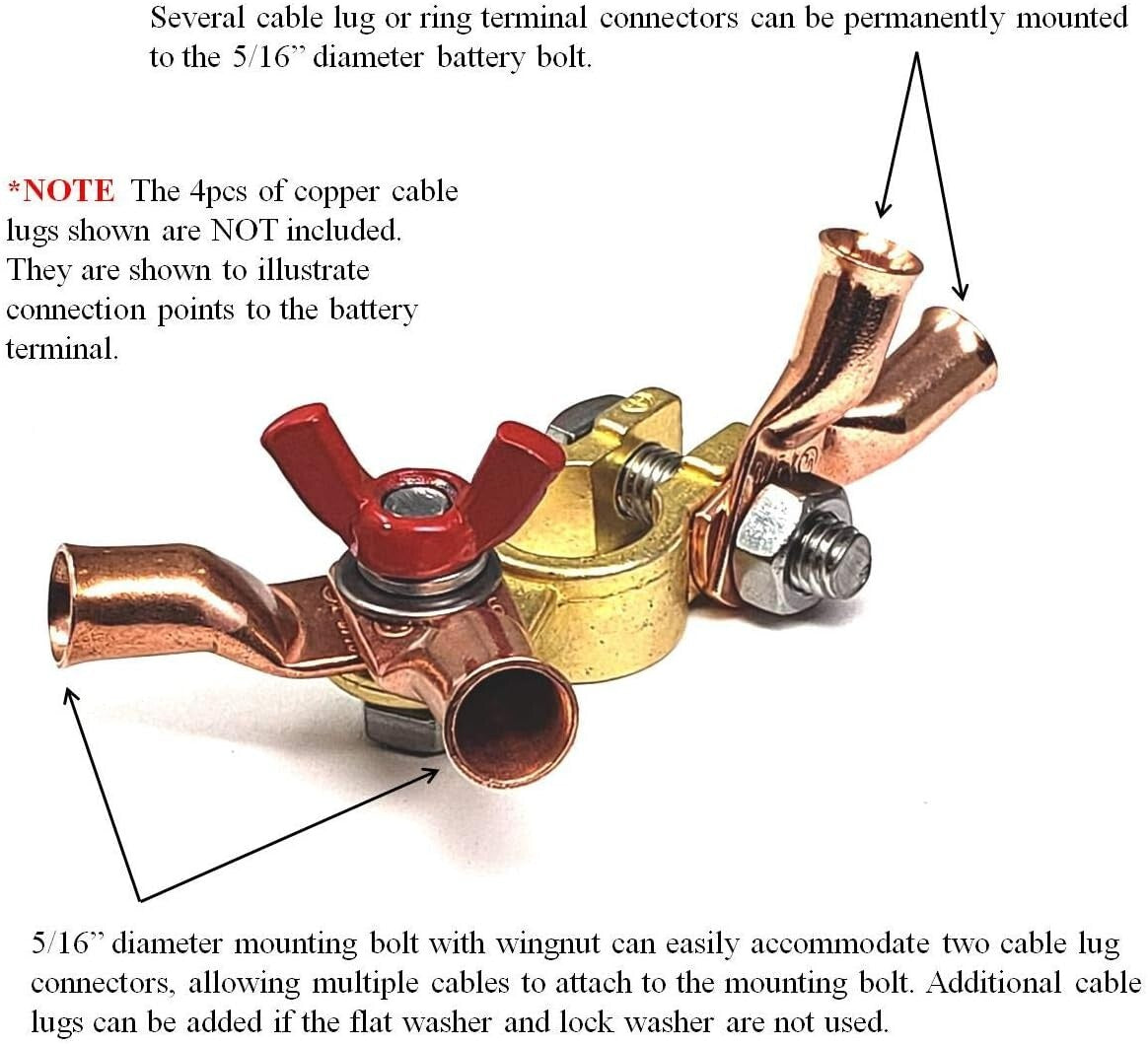 5 Pairs Marine Grade Brass Battery Terminal Top Post - Military Spec B-12128C