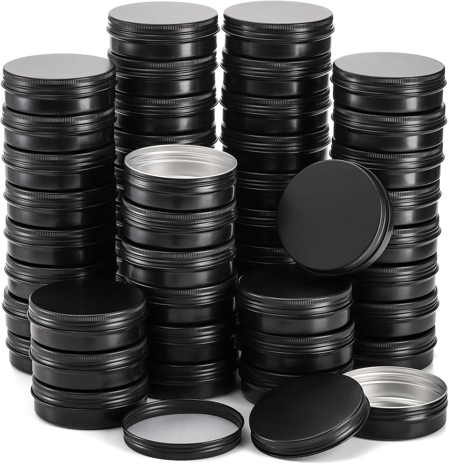 Compact Round 4 oz Matte Black Aluminum Tins - 48 Pack Storage for Crafts