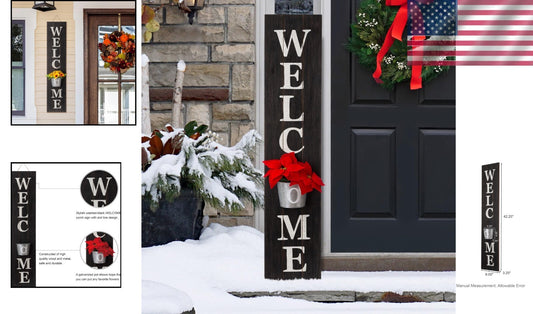 42-Inch Rustic Farmhouse Vertical Welcome Sign with Planter for Front Porch