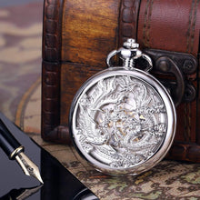 Load image into Gallery viewer, Elegant Mechanical Pocket Watch with Skeleton Dial - Dragon &amp; Phoenix Design