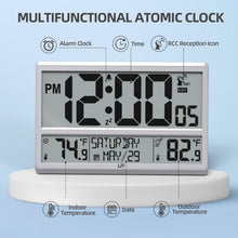 Load image into Gallery viewer, Versatile Jumbo LCD Atomic Clock with Dual Installation &amp; Weatherproof Sensor