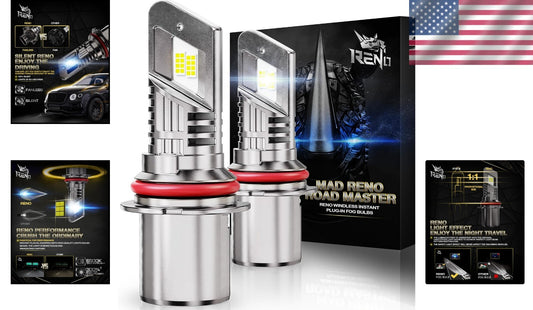 6000K White 9007 Fog Light Bulbs - Plug-N-Play Pack of 2 for Ultimate Visibility