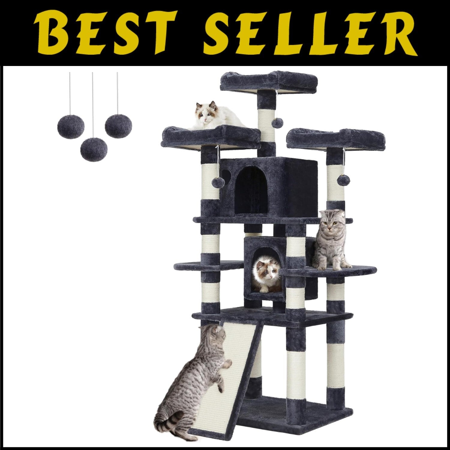Multi-Level Cat Tree for All Breeds – Cozy 67 Inches of Smoky Gray Comfort