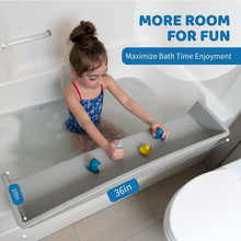 Load image into Gallery viewer, Gray Bath Toy Holder Splash Guard - 3 Ft Play Shelf with Water Barrier