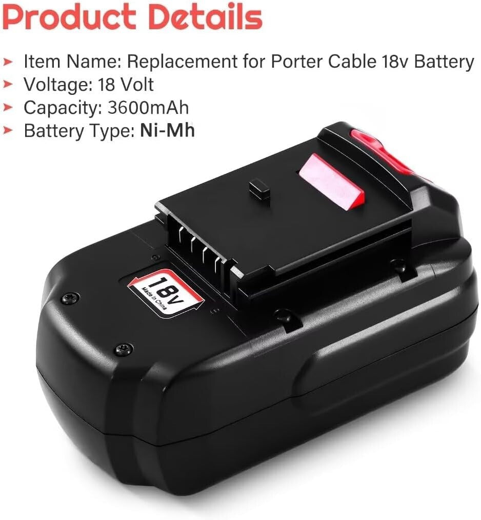 High Capacity Ni-Mh 3600mAh 2-Pack Battery Compatible with Porter Cable Tools
