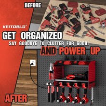Load image into Gallery viewer, Stainless Steel Wall Mount Organizer with 3 Shelves &amp; Charging Outlets in Red